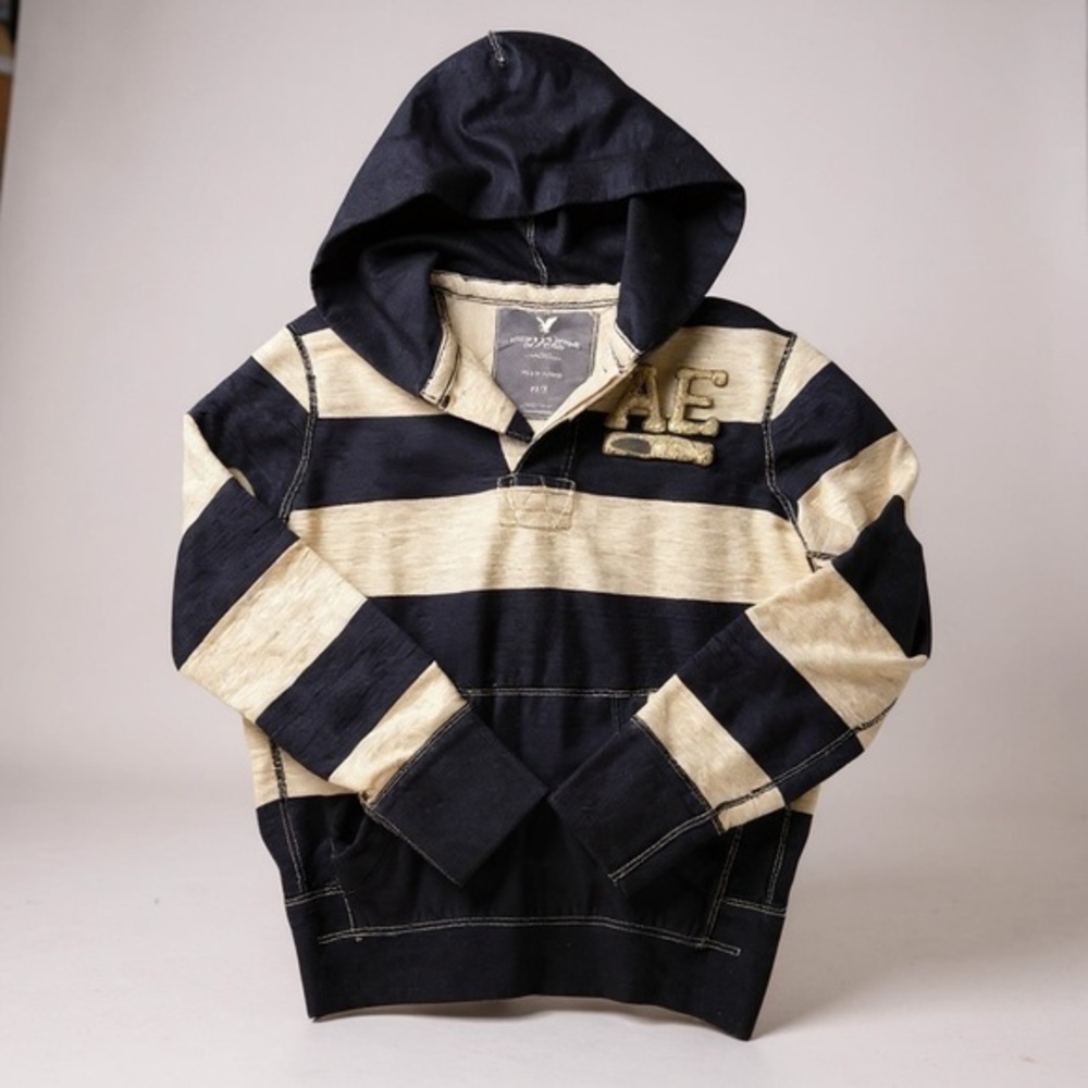 American Eagle Outfitters Striped Fleece Sweatshirt Vintage Fit Blue Grey